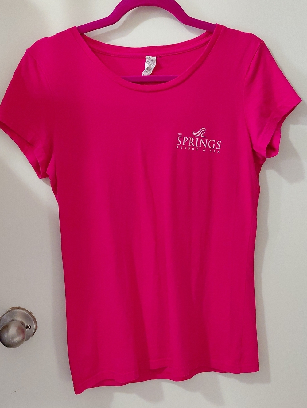 District Women's Bright Pink Logo Crewneck Tee